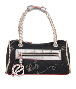 Embellished Anagram Bag, Canvas, Black, 60508, DB, 3*